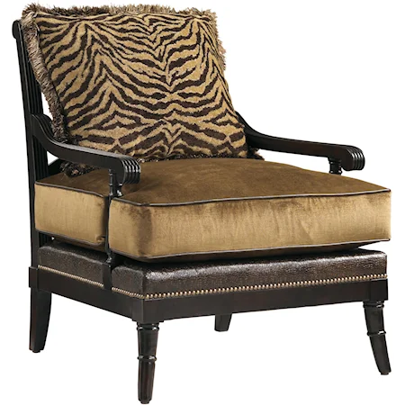 Branson Brown & Golden Tiger Leather/Fabric Upholstered Exposed Wood Chair with Decorative Nailhead Trim